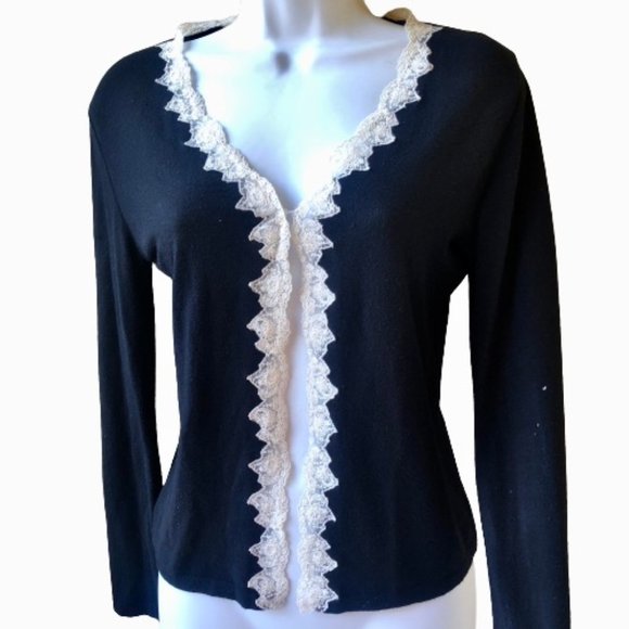 Blugirl Blumarine Black Cardigan Sweater Lace Trim Italian Designer Womens 6 - Picture 6 of 13